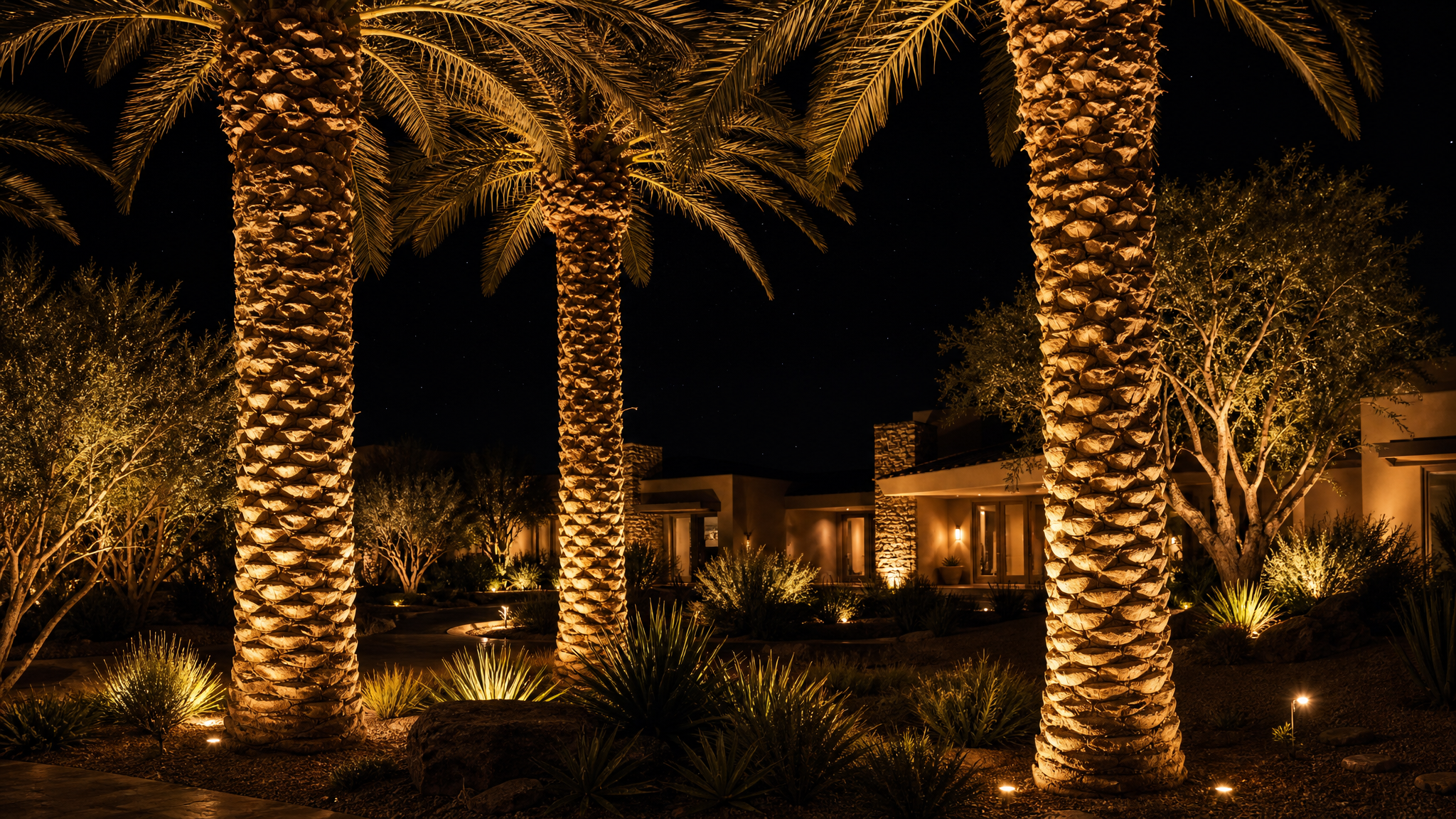 Paradise Valley Estate, Permanent Lighting and Palm Uplights lighting project in Paradise Valley, AZ